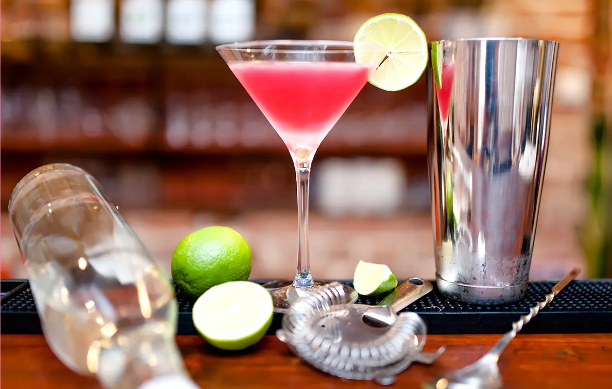 Alcoholic Cocktail Drink With Vodka and Triple Sec on Counter at Bar